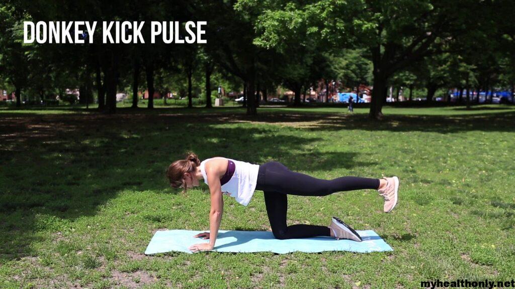 Pulsating Donkey Kicks: Dynamic leg exercises with rhythmic pulses for an effective lower body workout.