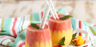 Refreshing Mango Banana Strawberry Smoothie: A vibrant blend of ripe mangoes, bananas, and strawberries, perfect for a healthy and delicious start to your day.