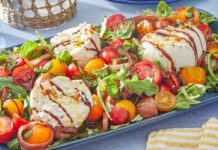Creamy Burrata Cheese Salad with Ripe Tomatoes and Arugula